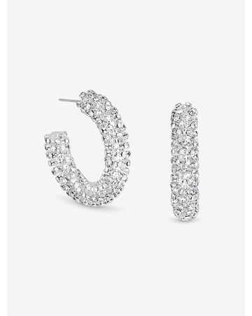 Mood Silver Crystal Chubby Hoop Earrings
