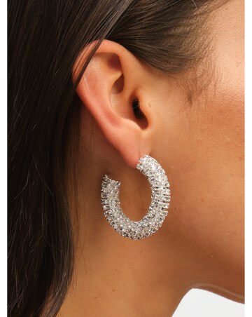 Mood Silver Crystal Chubby Hoop Earrings