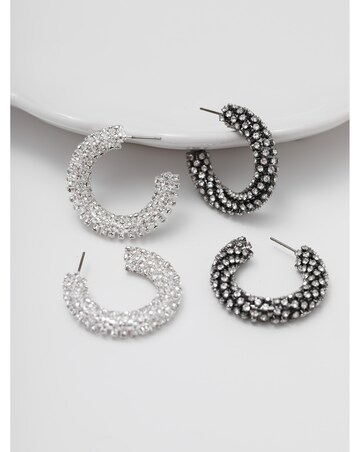 Mood Silver Crystal Chubby Hoop Earrings