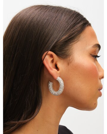 Mood Silver Crystal Chubby Hoop Earrings