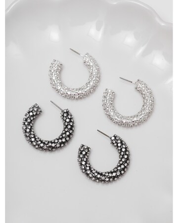 Mood Silver Crystal Chubby Hoop Earrings