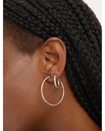 Simply Silver Sterling Silver 925 Polished Diamond Cut Sleeper Hoop Earrings