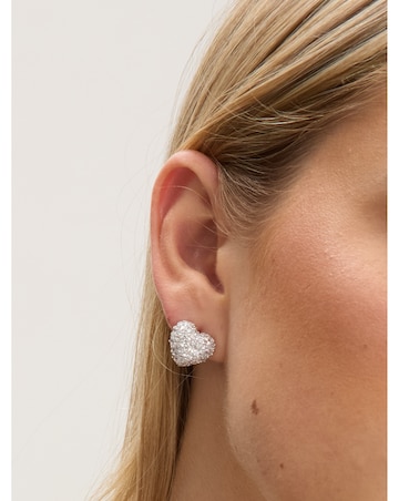 Jon Richard Rhodium Plated and Pave Heart Stud Earrings - Gift Box