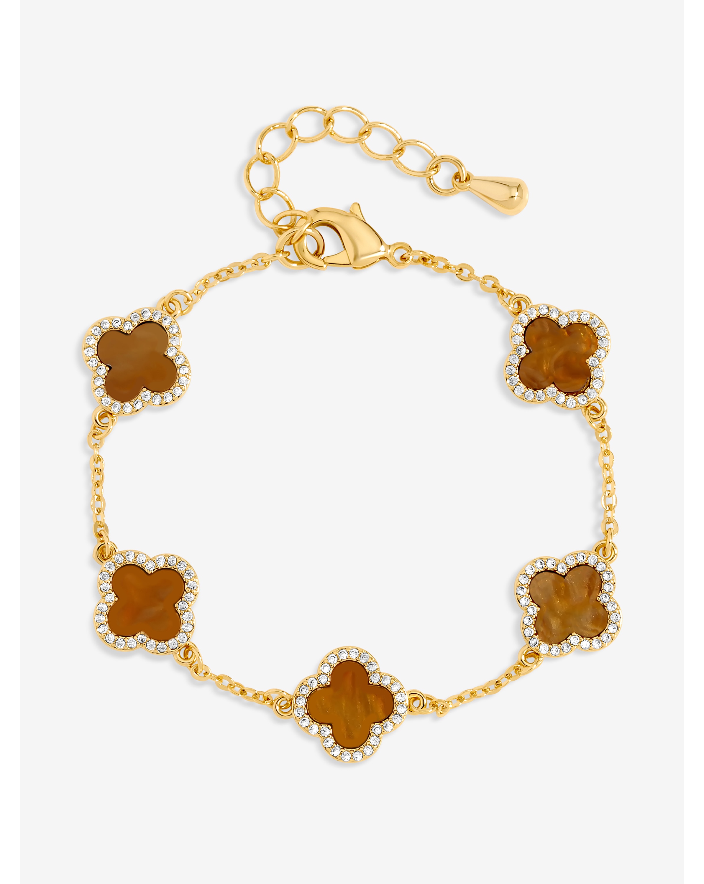 Gold Plated Tigers Eye Clover Bracelet