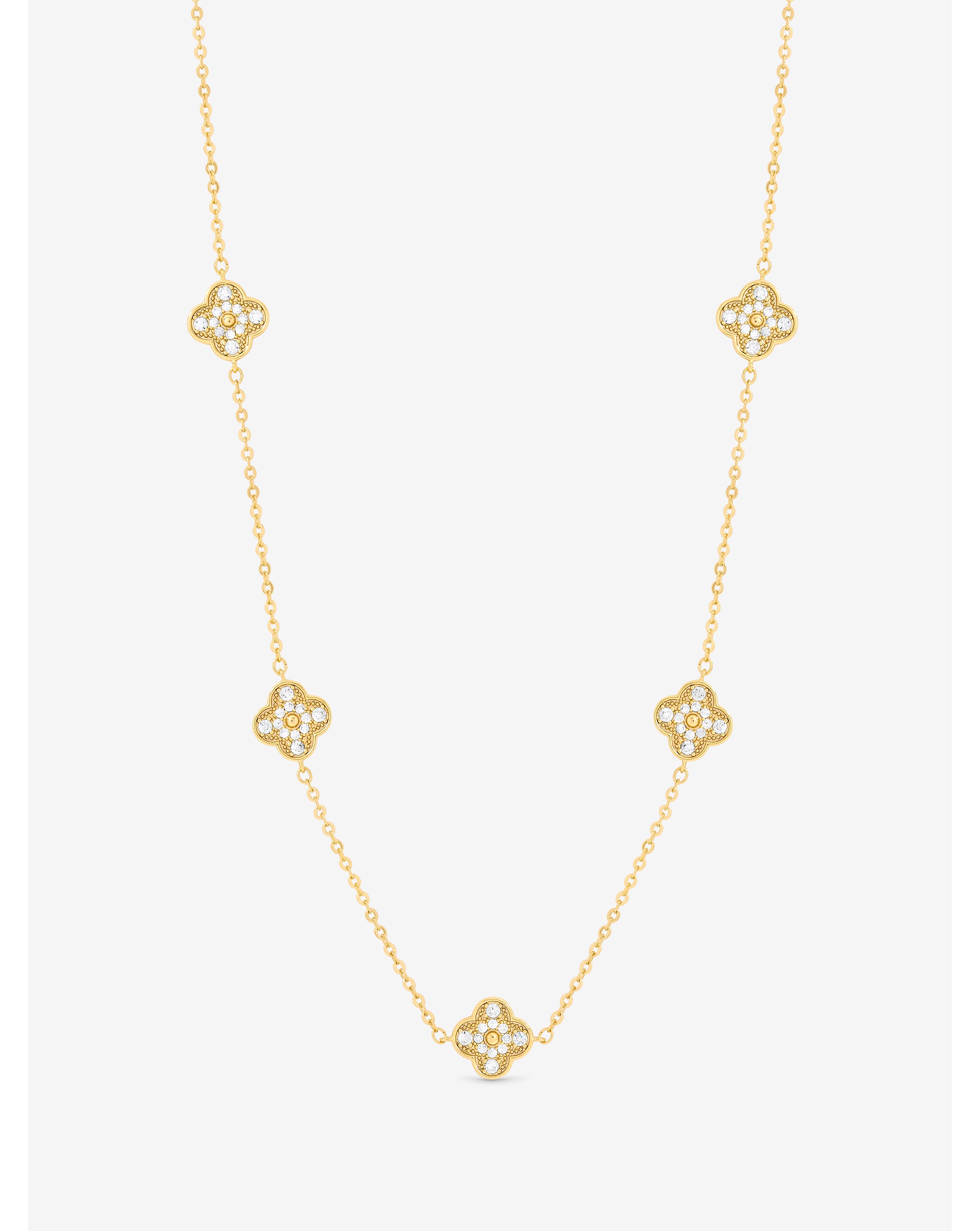 Gold Plated Pave Clover Necklace