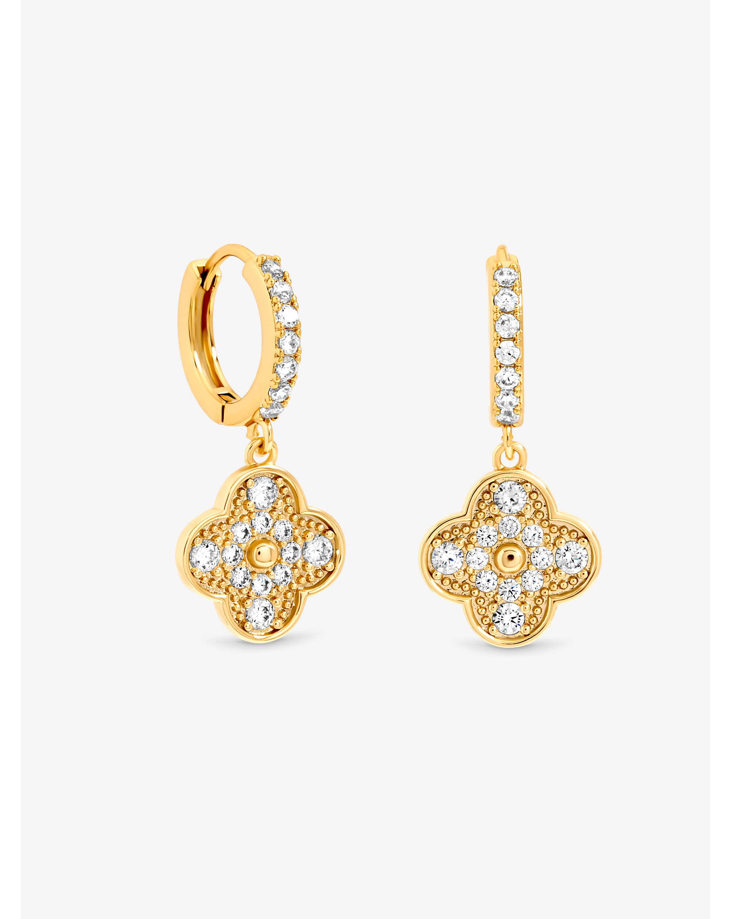 Gold Plated Pave Clover Earrings