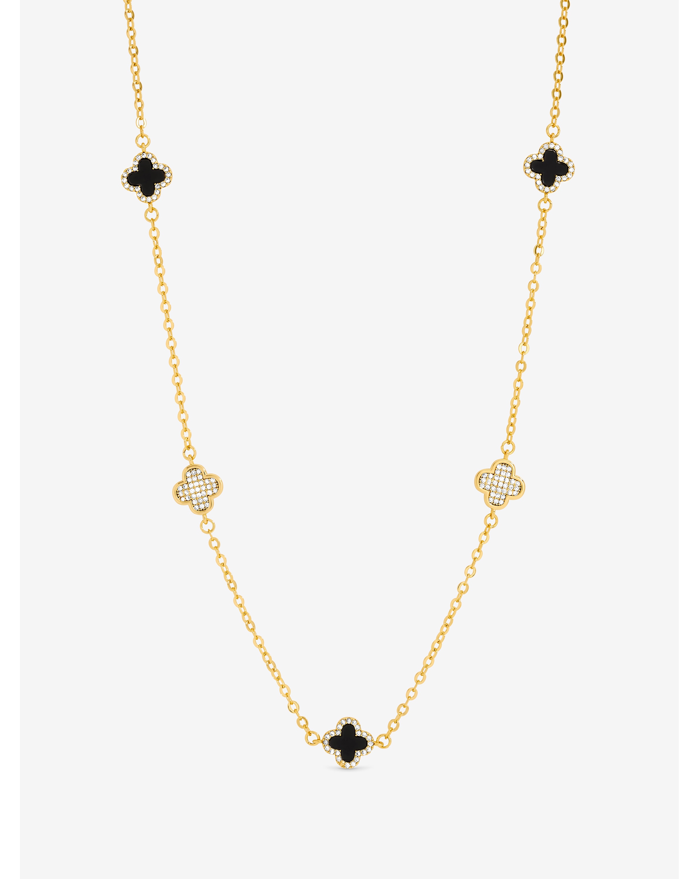 Gold Plated Pave and Jet Clover Necklace