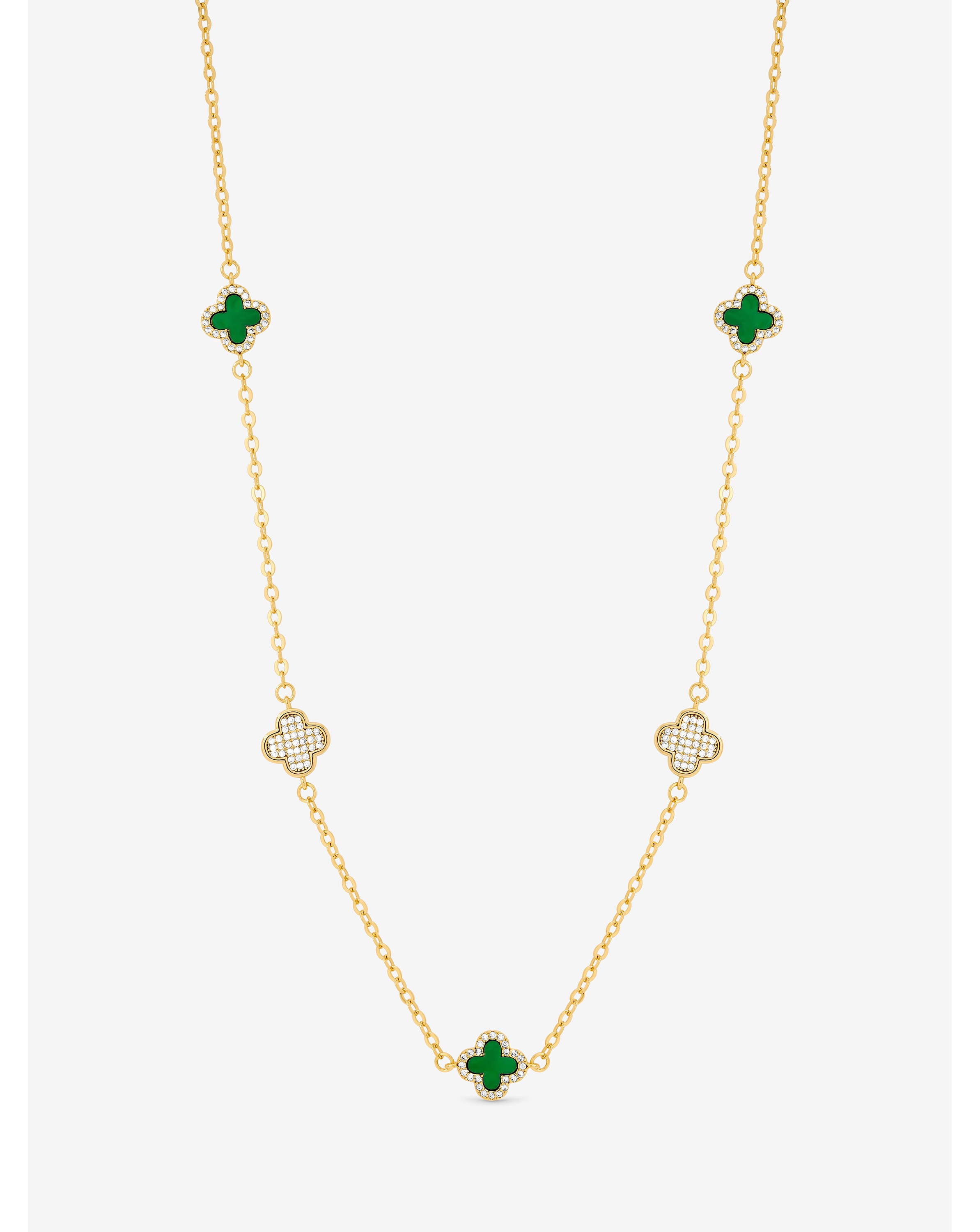 Gold Pave and Malachite Clover Necklace