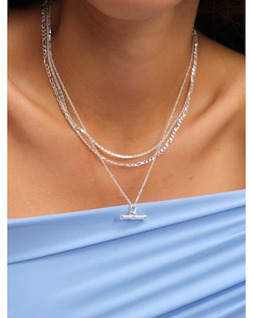 Simply Silver Sterling Silver 925 Polished Textured T Bar Necklace