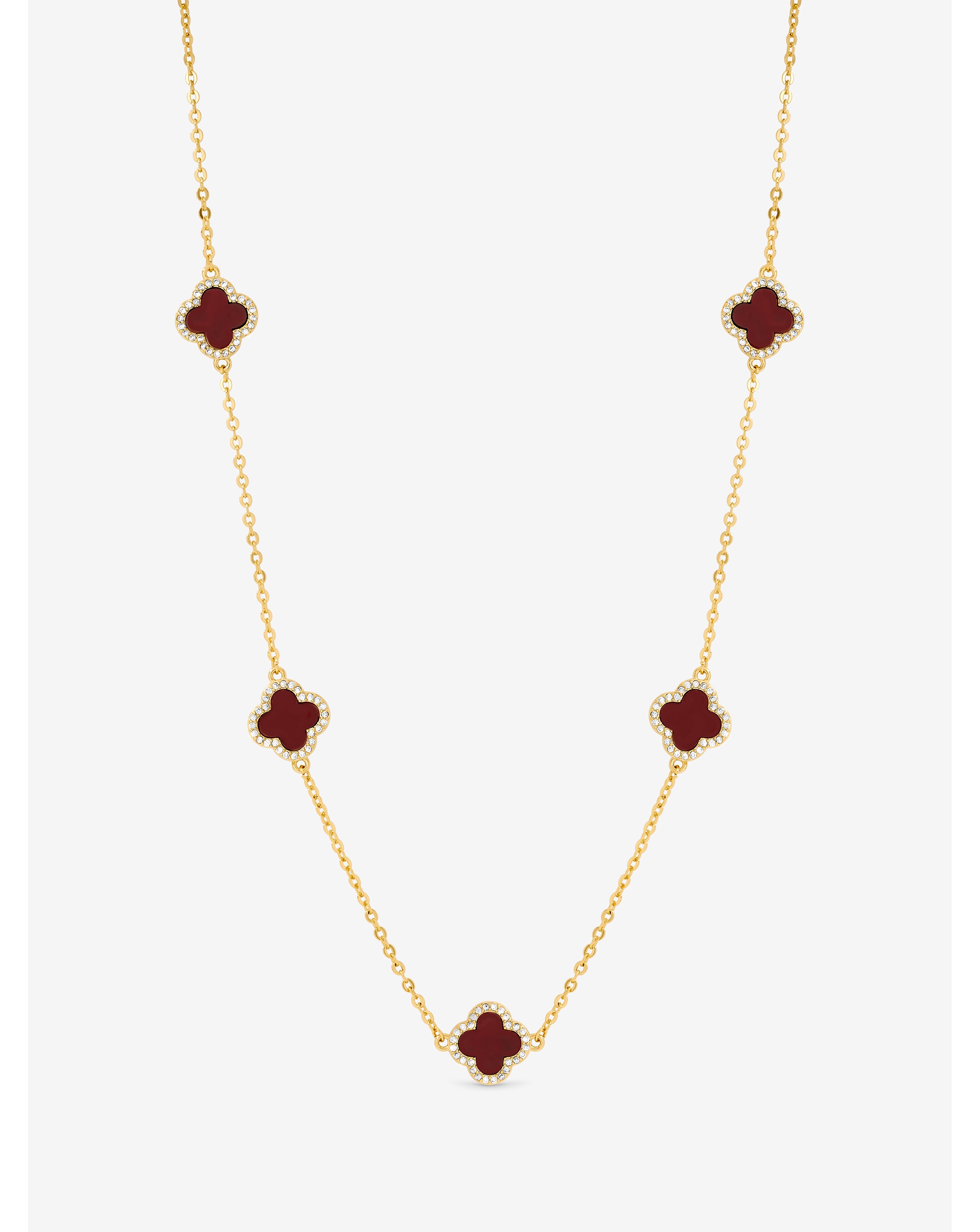 Gold Plated Carnelian Clover Necklace