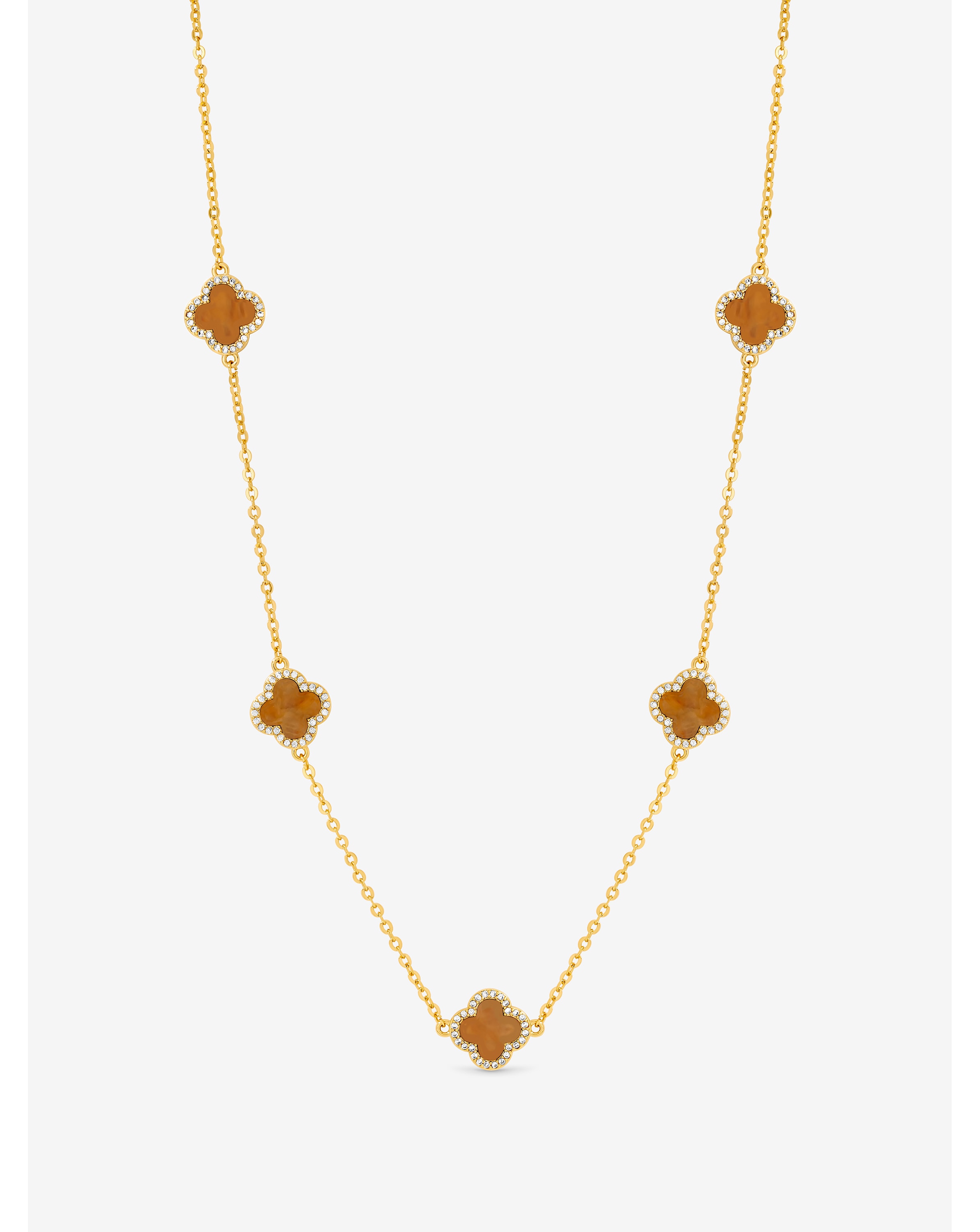 Gold Plated Tigers Eye Clover Necklace