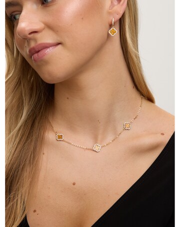 Jon Richard Gold Plated Tigers Eye Station Clover Necklace
