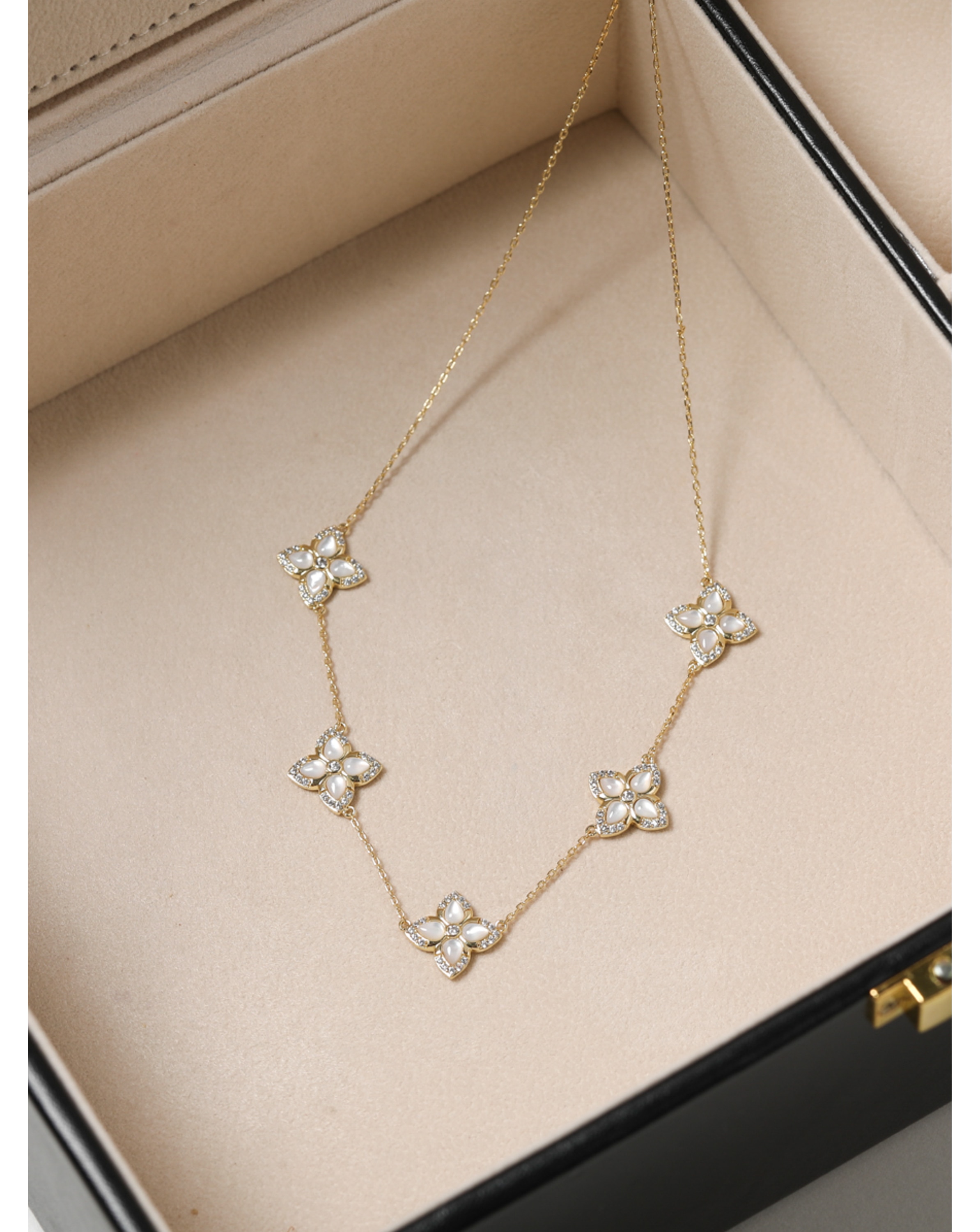 14K Gold Plated and MOP Clover Necklace