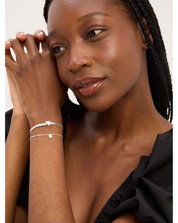 Simply Silver Sterling Silver 925 Polished Fine Figaro Heart Bracelet