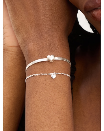 Simply Silver Sterling Silver 925 Polished Fine Figaro Heart Bracelet