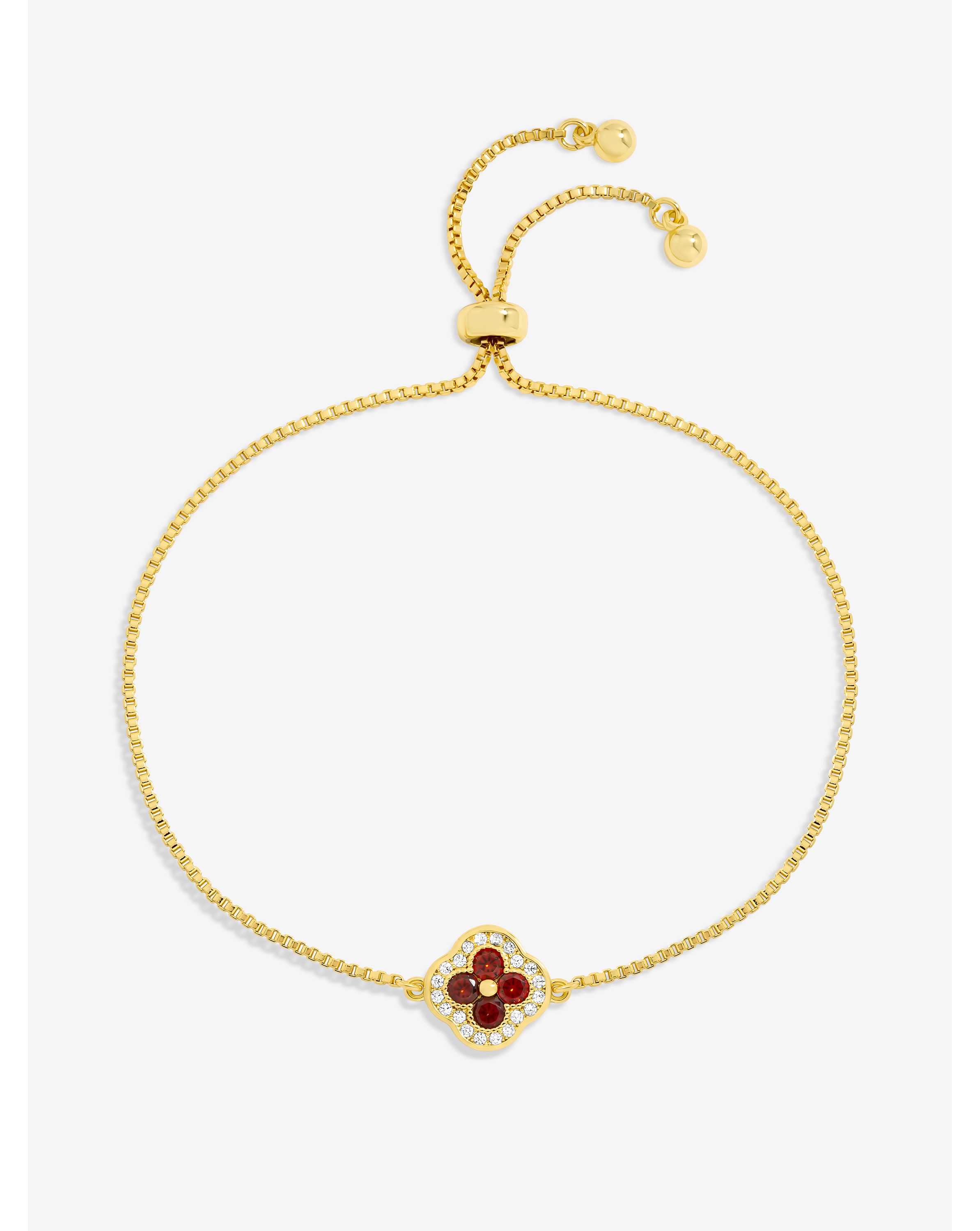 14K Gold Plated Ruby Clover Bracelet