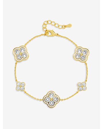 Jon Richard 14K Gold Plated Pave and White Clover Bracelet