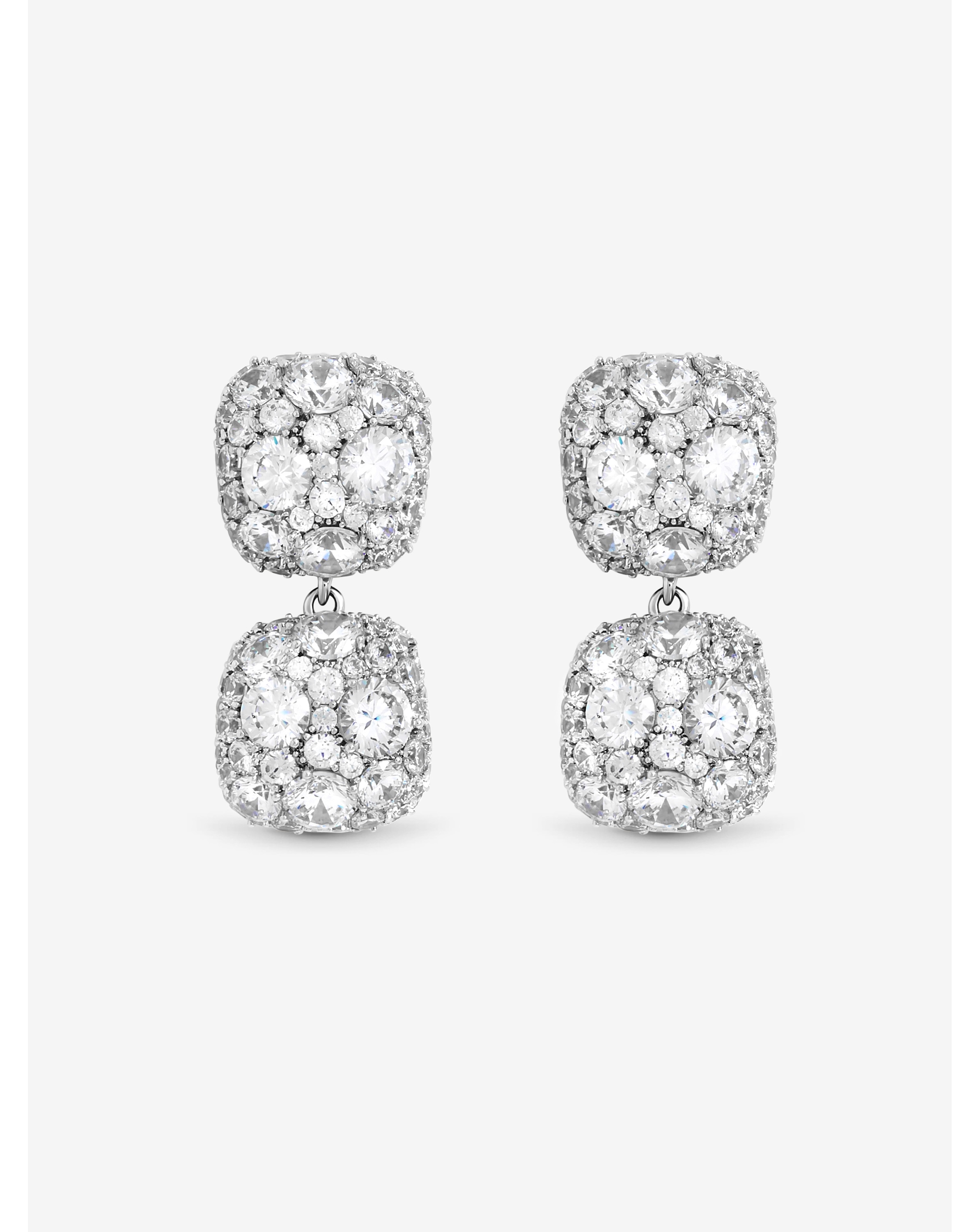 Rhodium Plated Pave Square Earrings