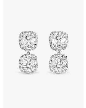Jon Richard Rhodium Plated Pave Square Double Drop Earrings