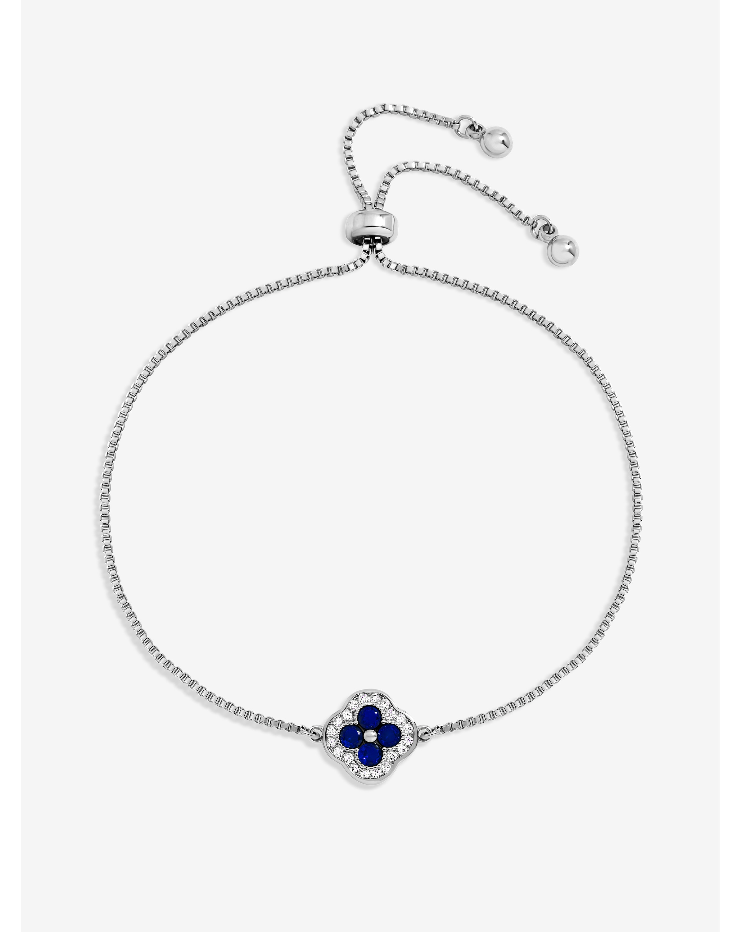 Rhodium Plated Sapphire Clover Bracelet