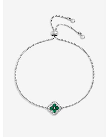 Jon Richard Rhodium Plated and Emerald Clover Toggle Bracelet