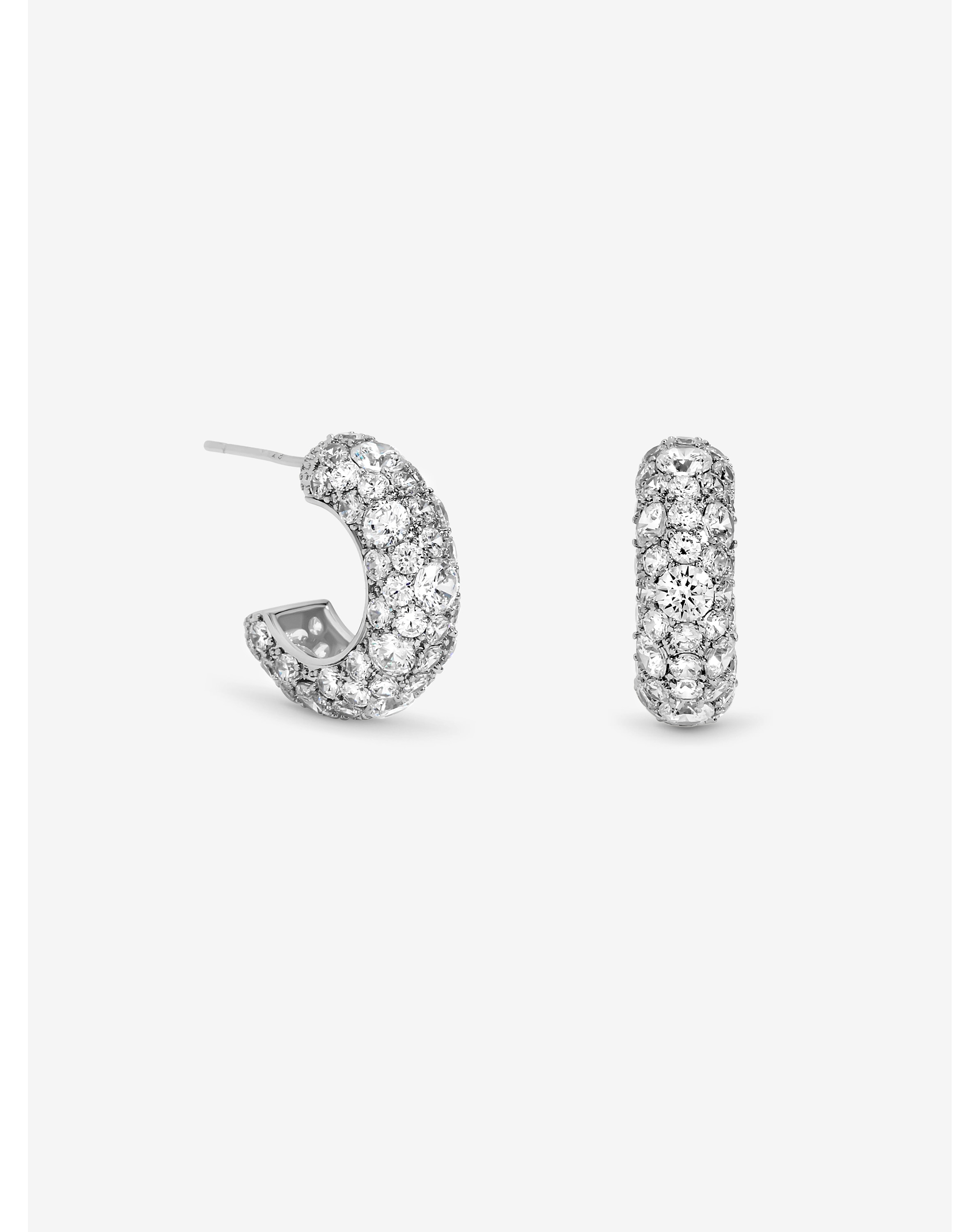 Rhodium Plated Pave Chubby Hoops