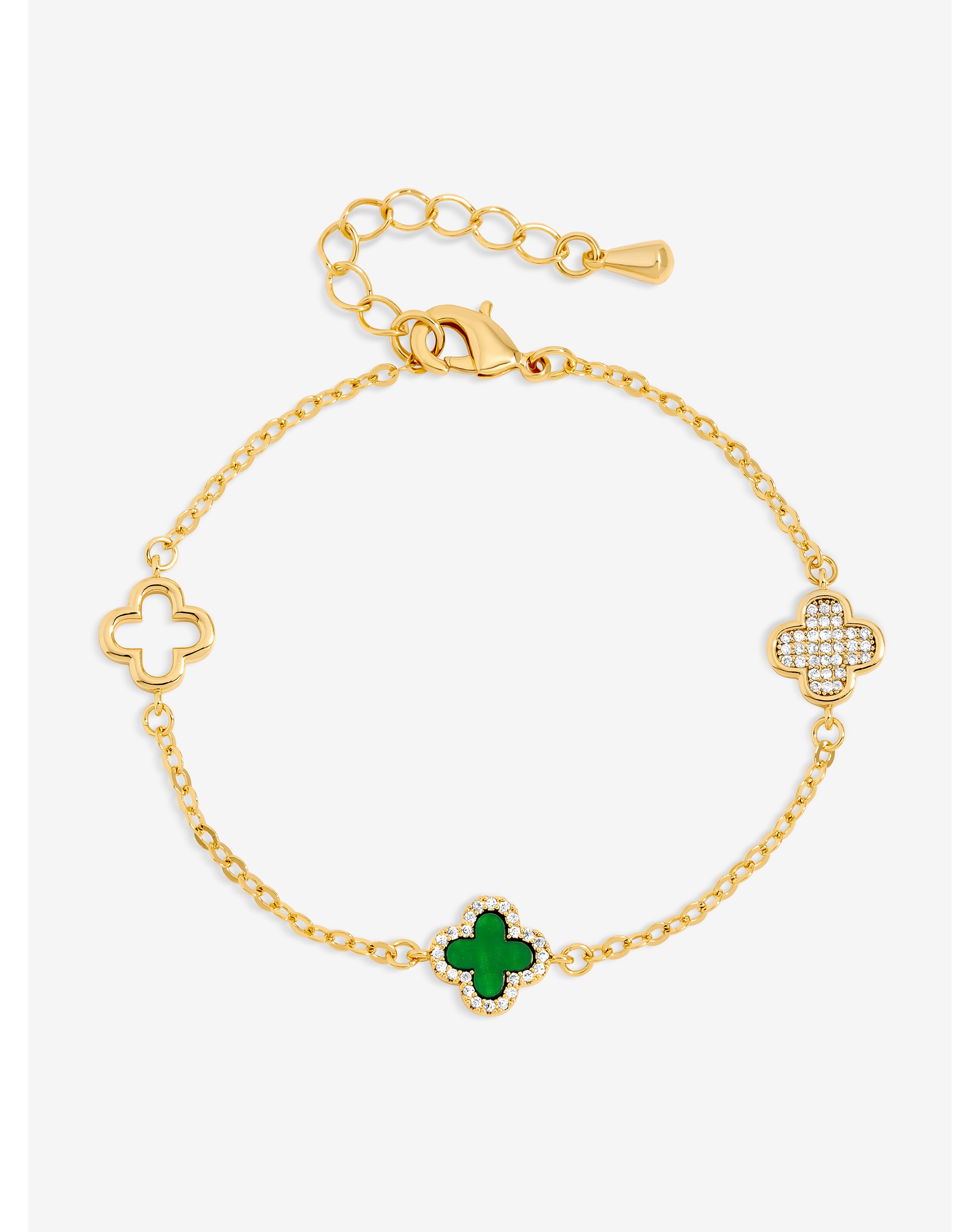 Gold Pave and Malachite Clover Bracelet