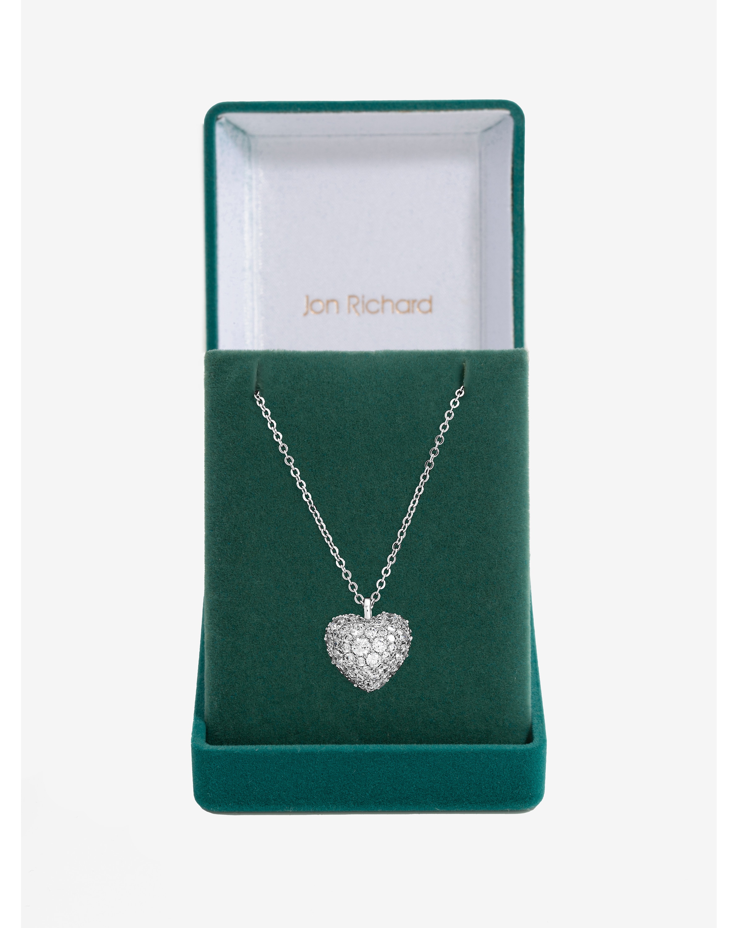 Rhodium Plated Pave Heart Pendant