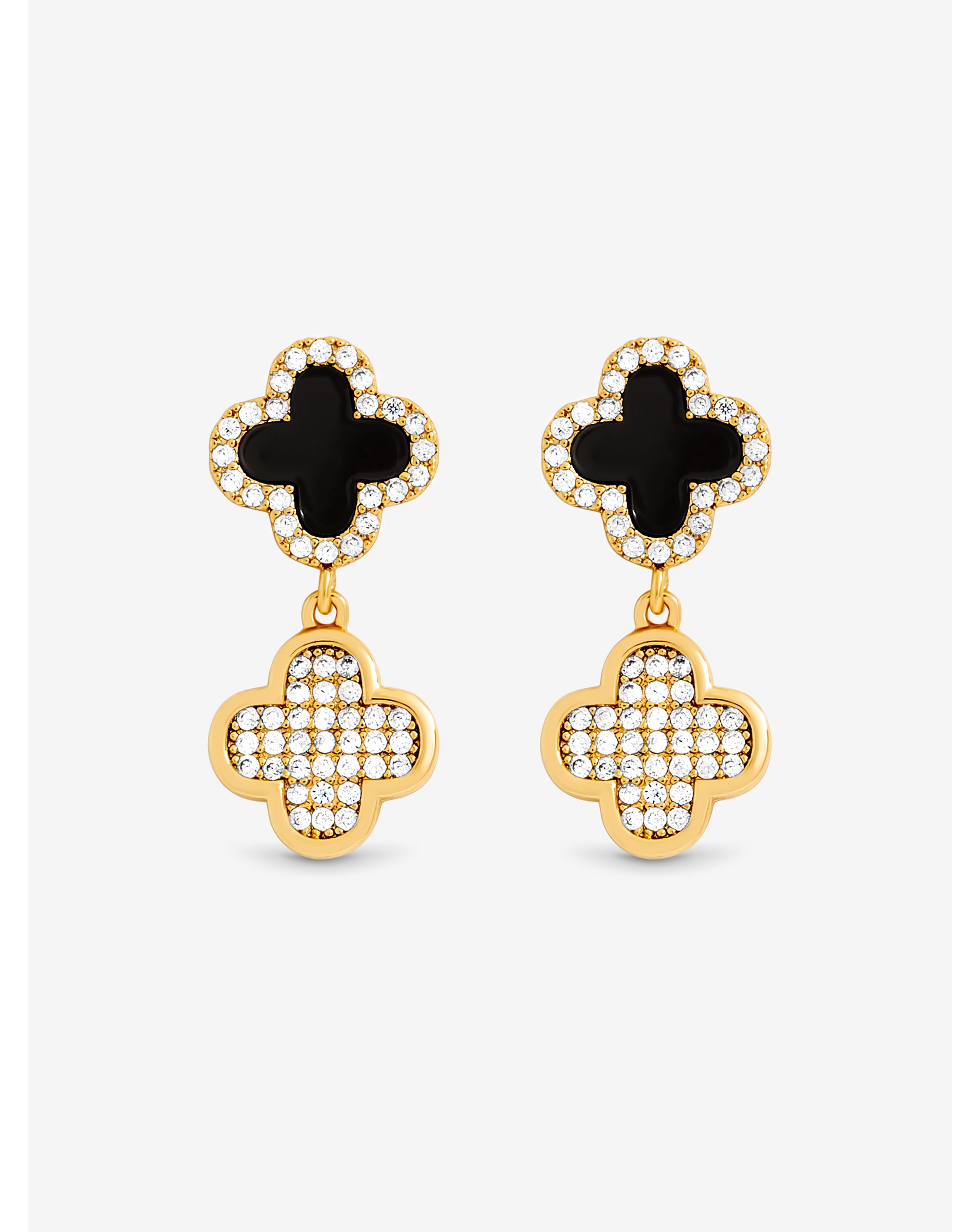 Gold Pave and Jet Clover Earrings