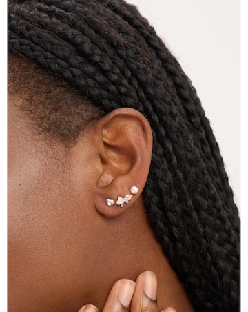 Simply Silver Sterling Silver 925 Polished and Pearl Bow Earrings - Pack of 3