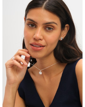 Simply Silver Sterling Silver 925 Polished and Pave Clover Pendant - Gift Pouch