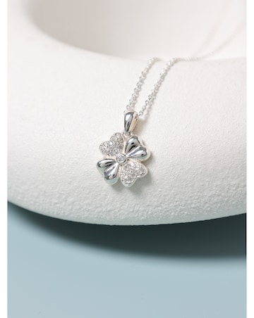 Simply Silver Sterling Silver 925 Polished and Pave Clover Pendant - Gift Pouch