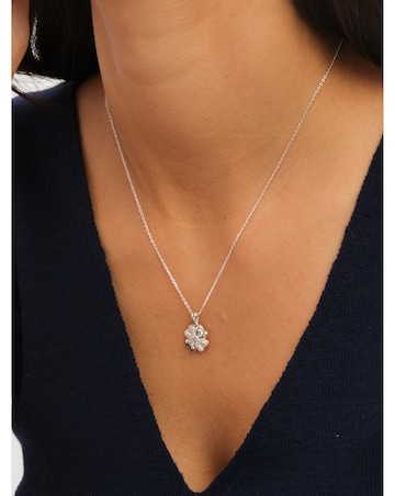 Simply Silver Sterling Silver 925 Polished and Pave Clover Pendant - Gift Pouch