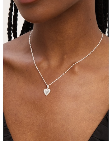 Simply Silver Sterling Silver 925 Polished and Pave Heart Pendant