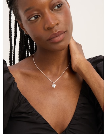 Simply Silver Sterling Silver 925 Polished and Pave Heart Pendant