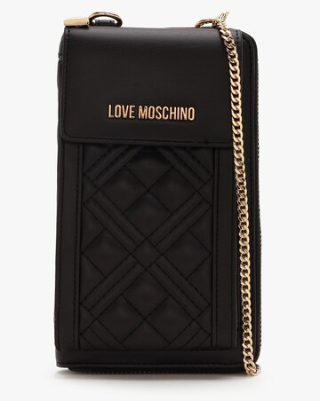 Love Moschino Diamond Quilt Black Wallet Phone Case On A Chain