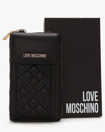 Love Moschino Diamond Quilt Black Wallet Phone Case On A Chain