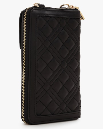 Love Moschino Diamond Quilt Black Wallet Phone Case On A Chain
