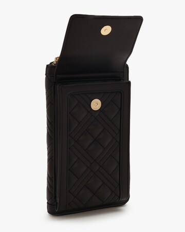 Love Moschino Diamond Quilt Black Wallet Phone Case On A Chain