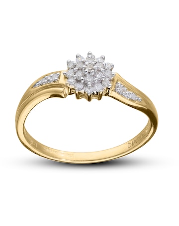 9 Carat Gold And Diamond Cluster Ring With Diamond Set Shoulders