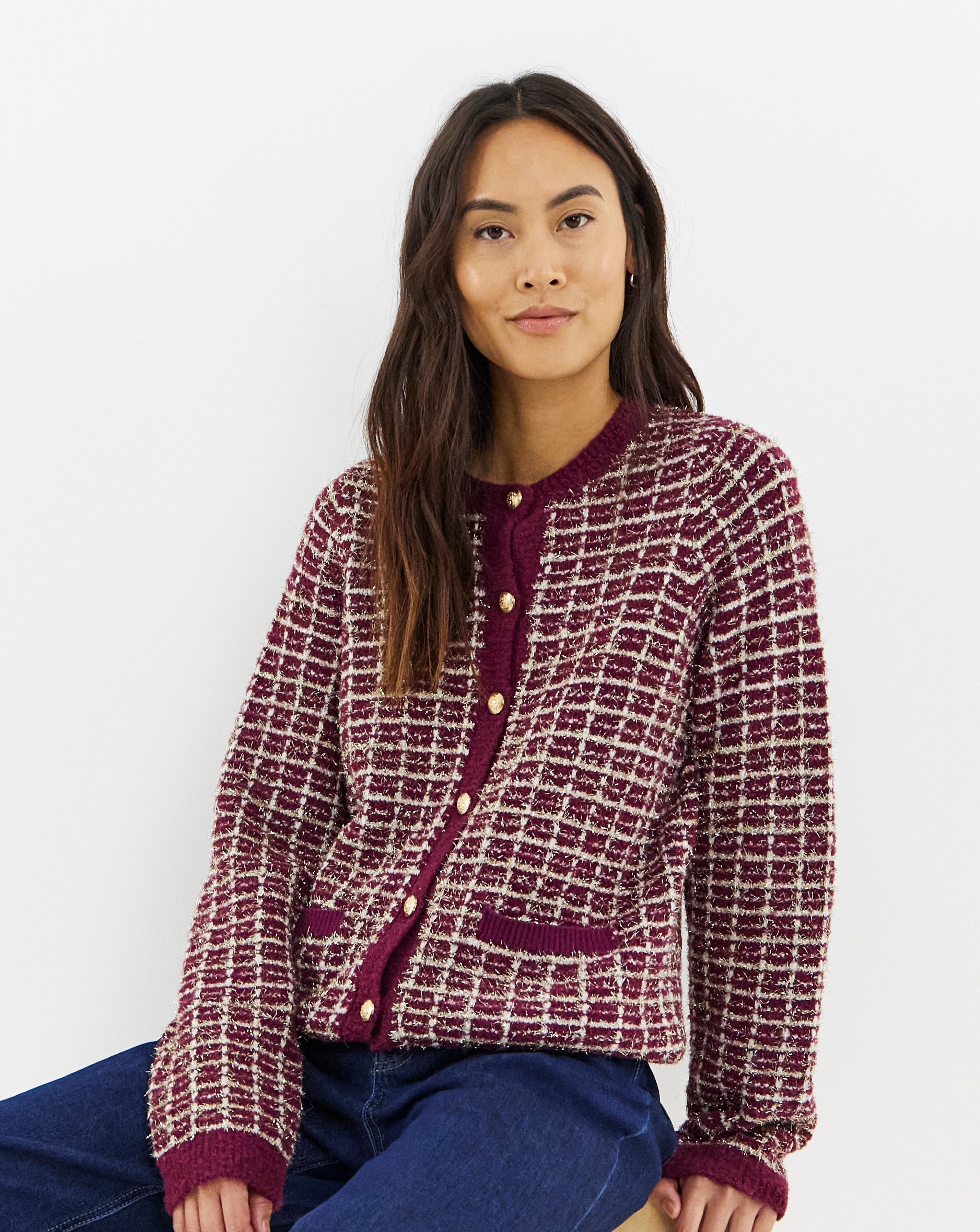 Lurex Checked Cardigan