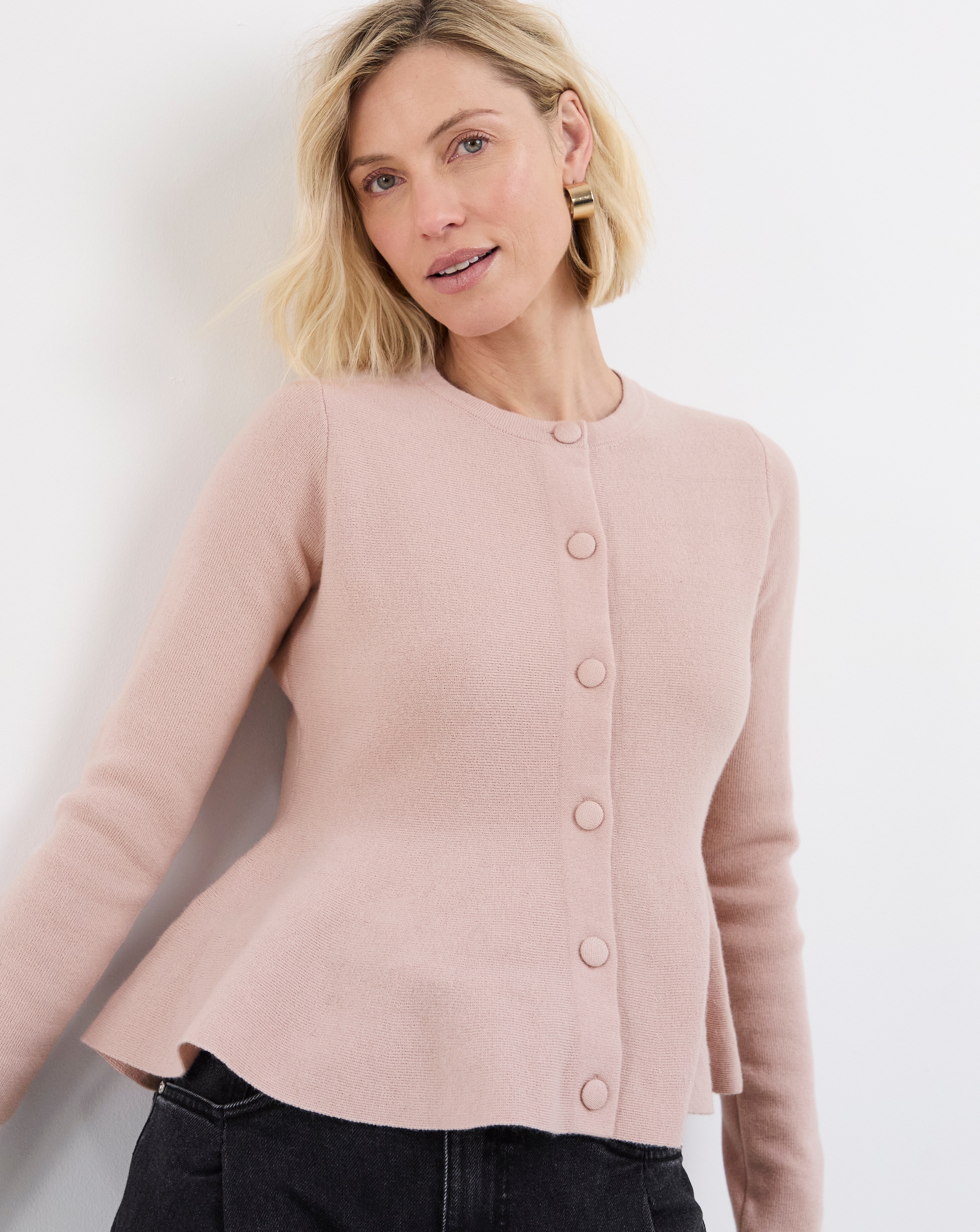 New In - Round Neck Peplum Cardigan