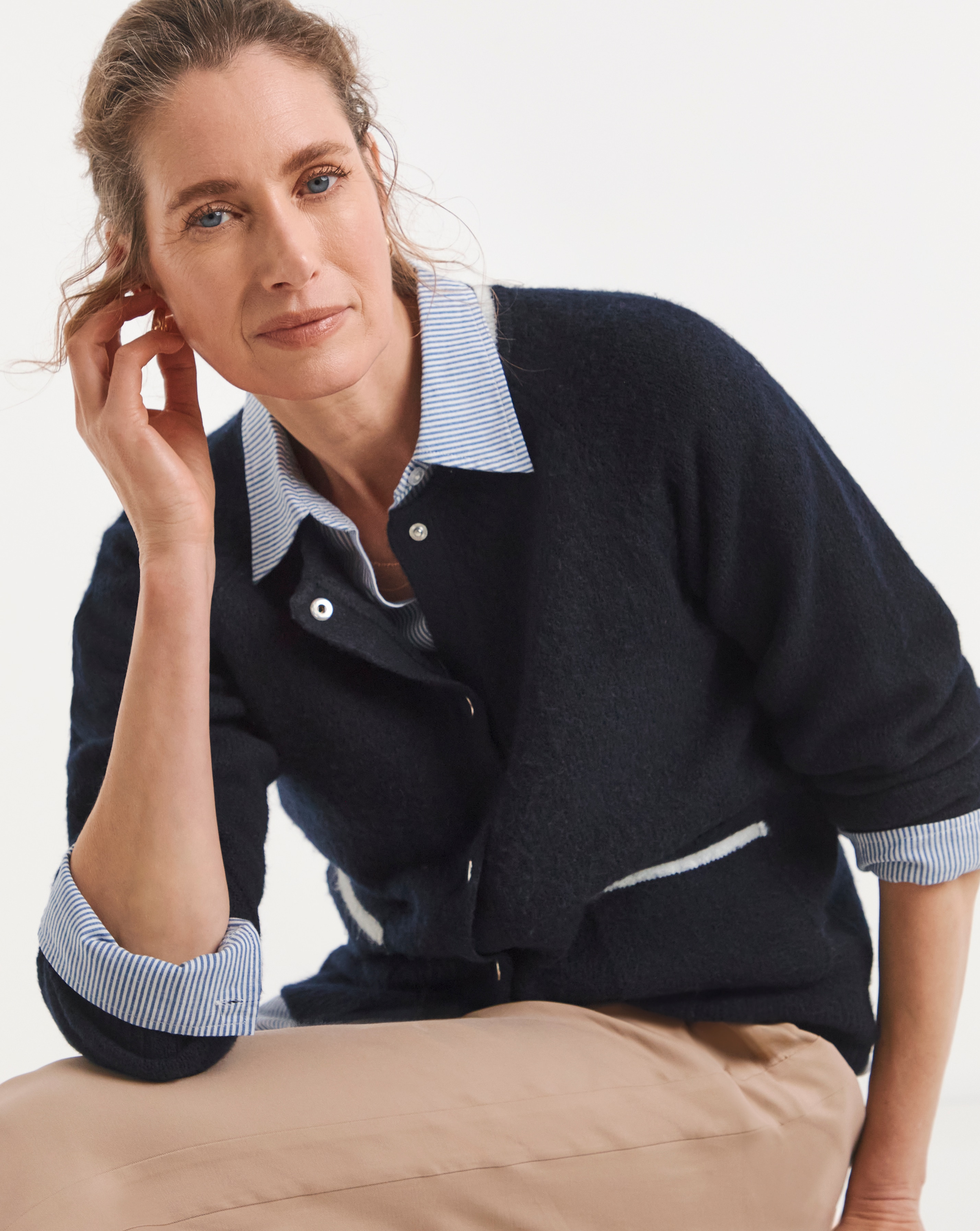 New In - Contrast Bomber Style Knitted Cardigan