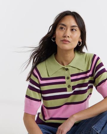 Stripe Knitted Polo Jumper
