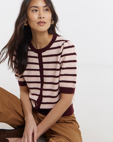 Textured Stripe Short Sleeve Cardigan