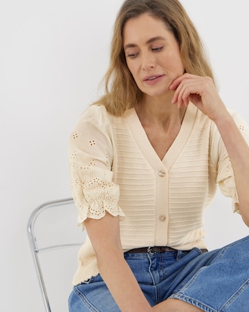 Woven Sleeve Knitted Cardigan