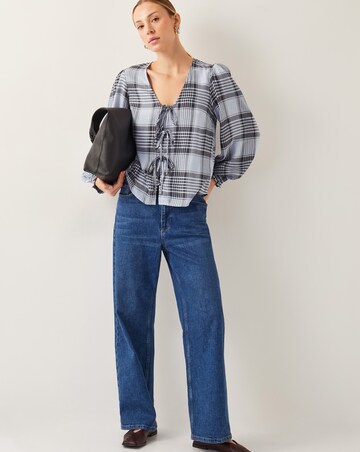 Monsoon Ava Tie-Front Check Blouse