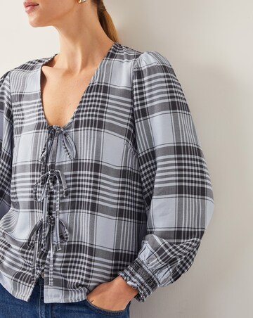 Monsoon Ava Tie-Front Check Blouse