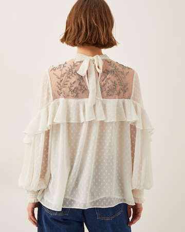 Monsoon Debbie Embellished Polka Dot Ruffle Blouse