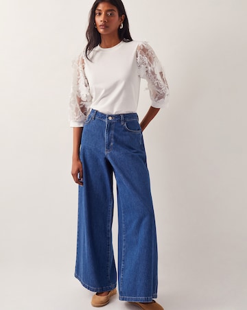Monsoon Fi Floral Sheer-Sleeve Top